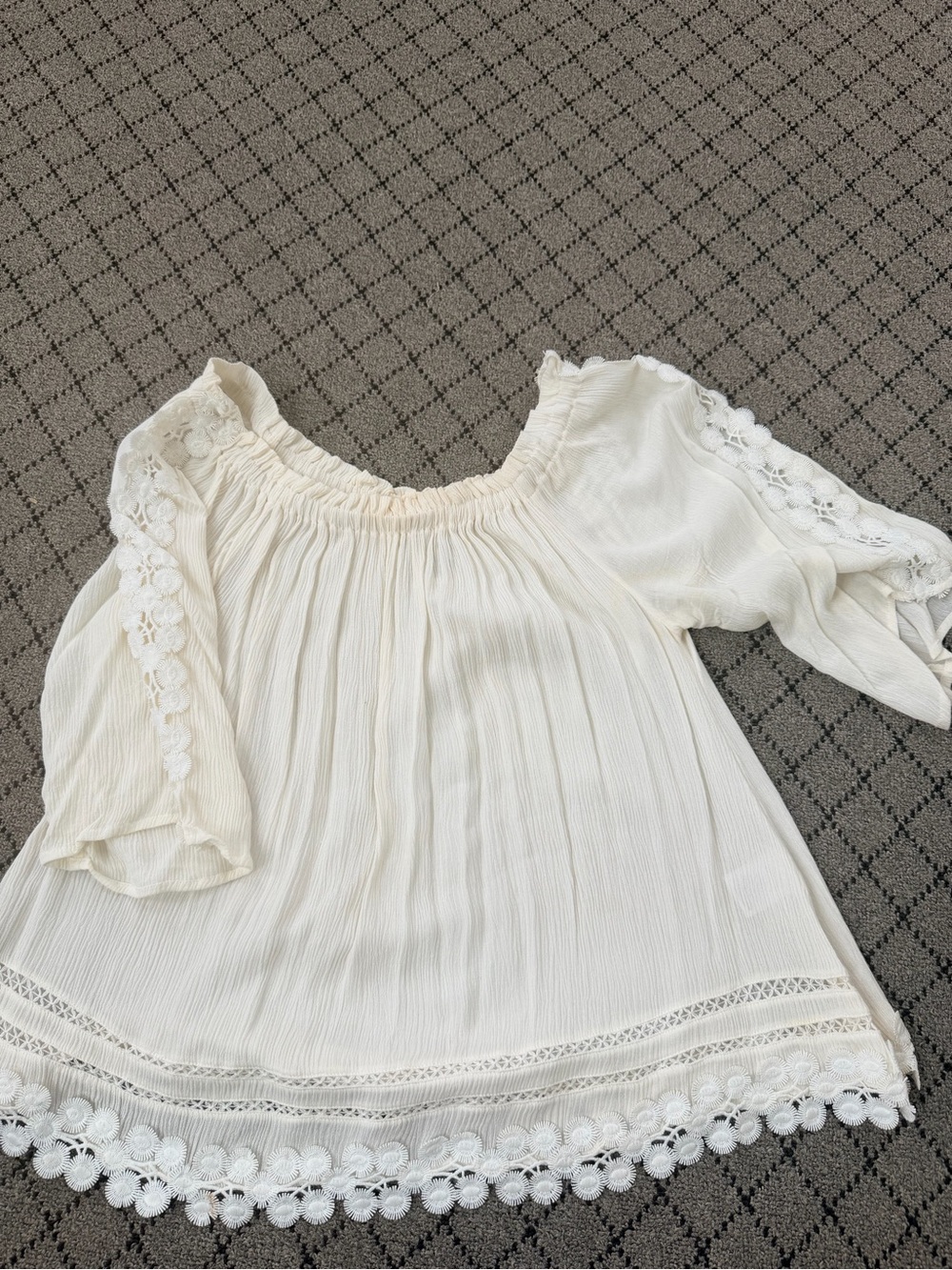 Sag Harbor Cream Lace-Trim Off Shoulder Blouse